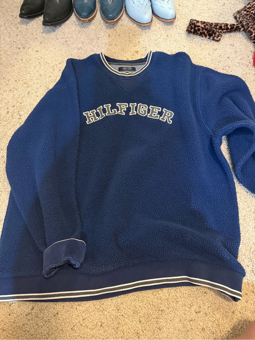 Tommy Hilfiger Blue Sherpa Crewneck Sweatshirt with Contrast Trim